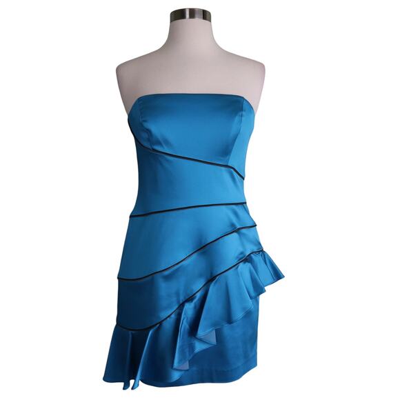 Jill Stuart Womens Strapless Cocktail Dress Size 4 Satin Ruffle Zipper Trim - Picture 1 of 11